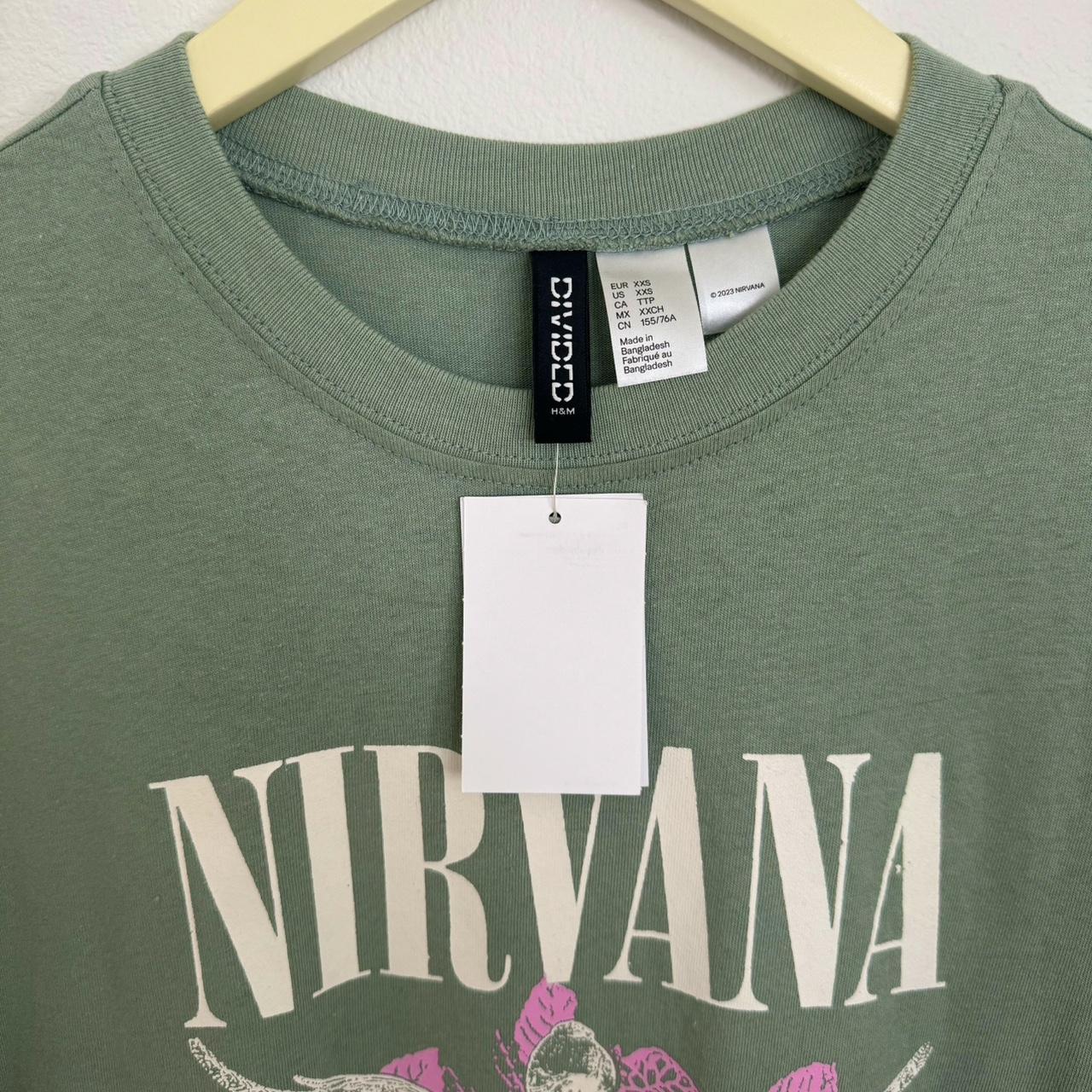 H&M Nirvana green tee size women's xx-small fits... - Depop