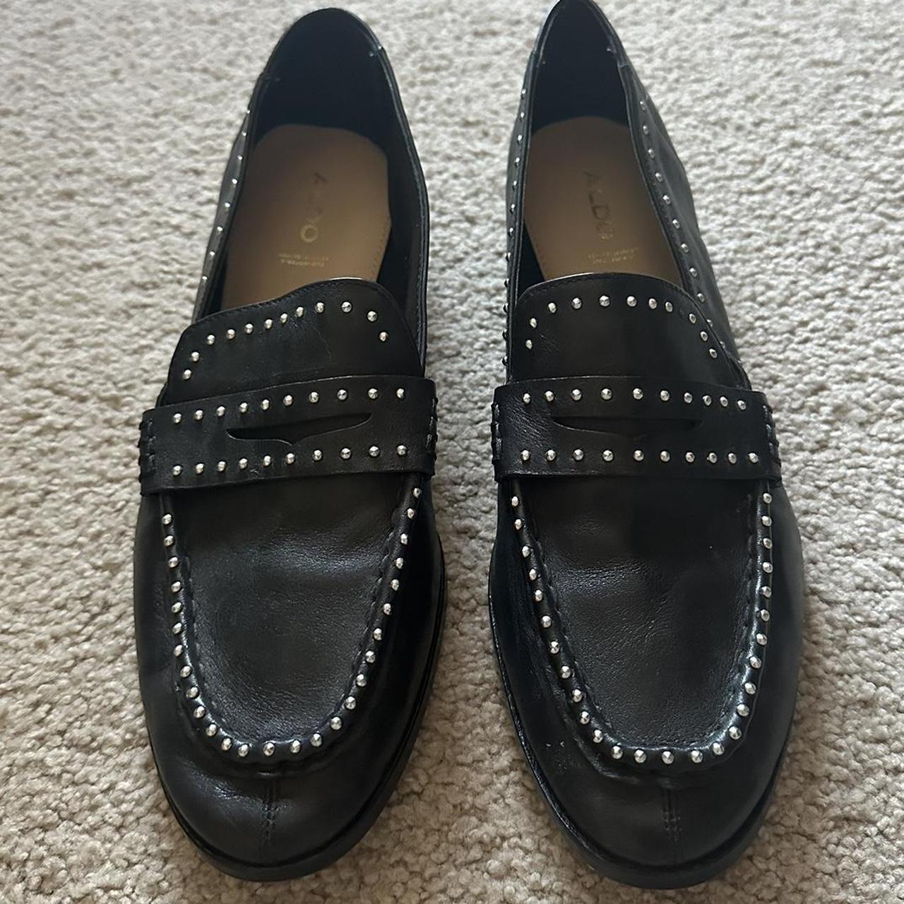 Black leather Aldo loafers. Comfortable and cool... - Depop