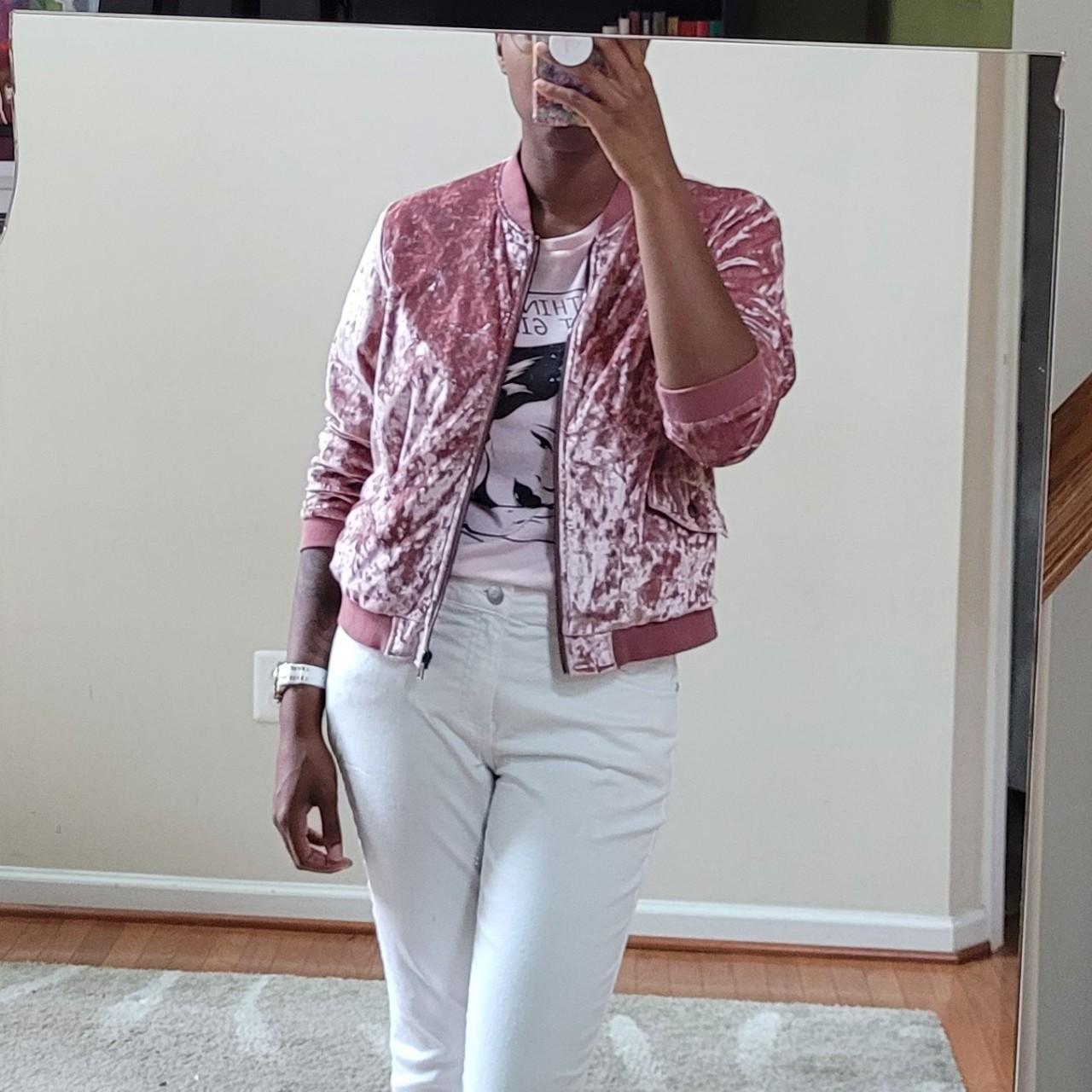 Pink velvet bomber jacket best sale