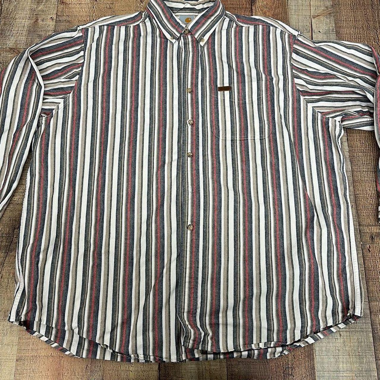 Vintage Carhartt Button Down Striped Long Sleeve... - Depop