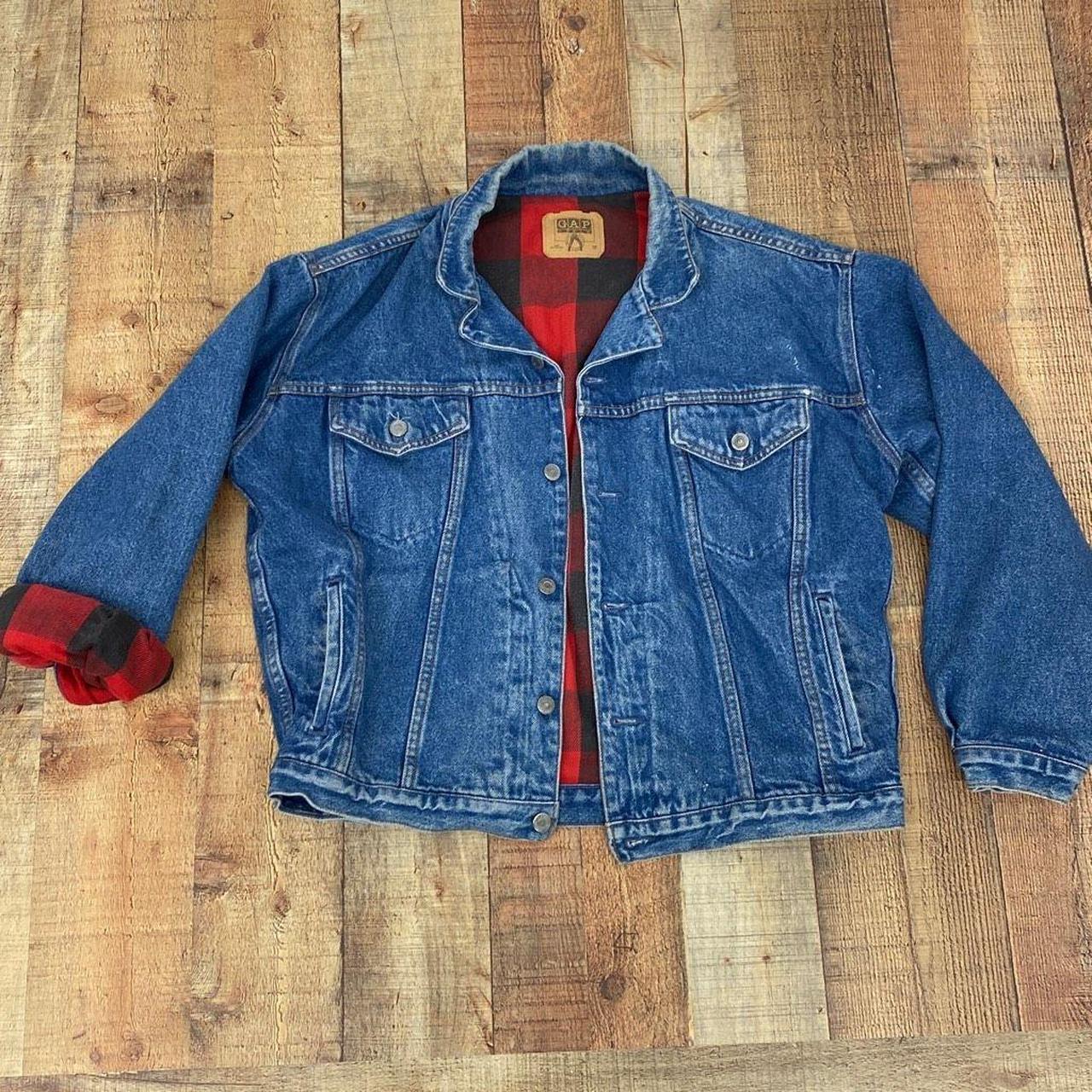 Vintage 90s Gap Denim Jacket shops Buffalo Plaid Lining