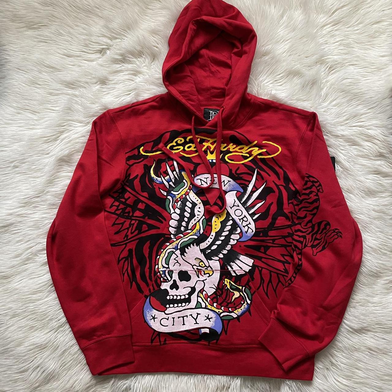 Ed Hardy Men's Red Hoodie | Depop