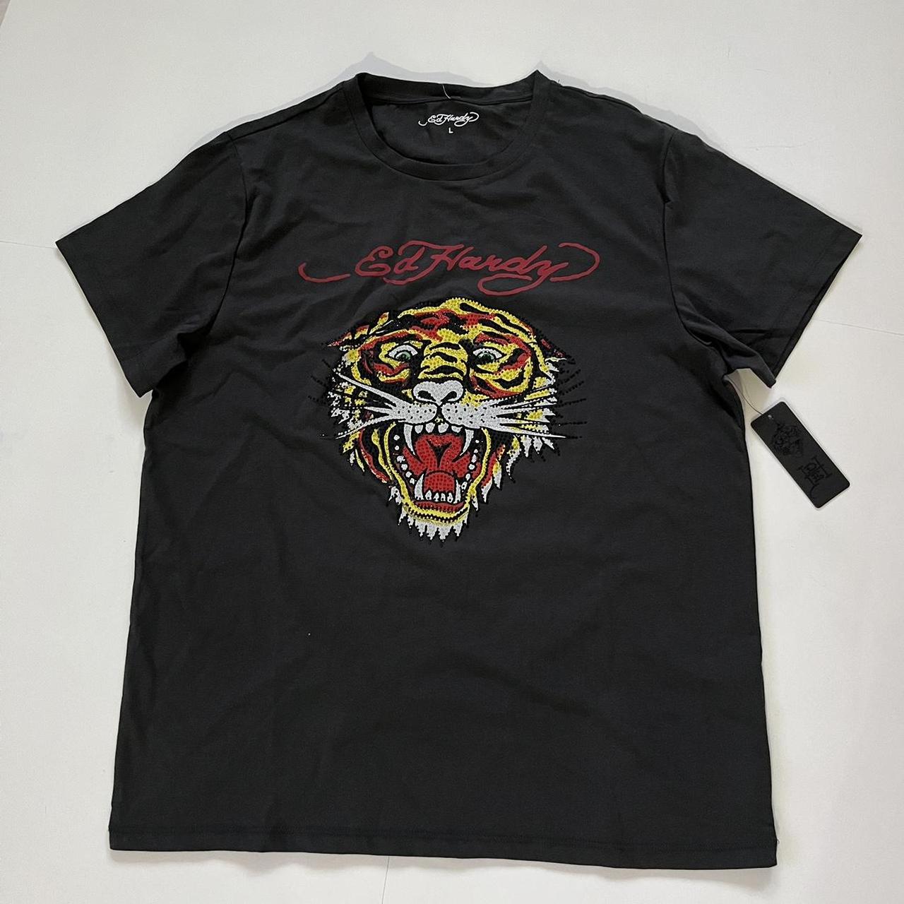 Y2K ed hardy retro tiger rhinestones... - Depop