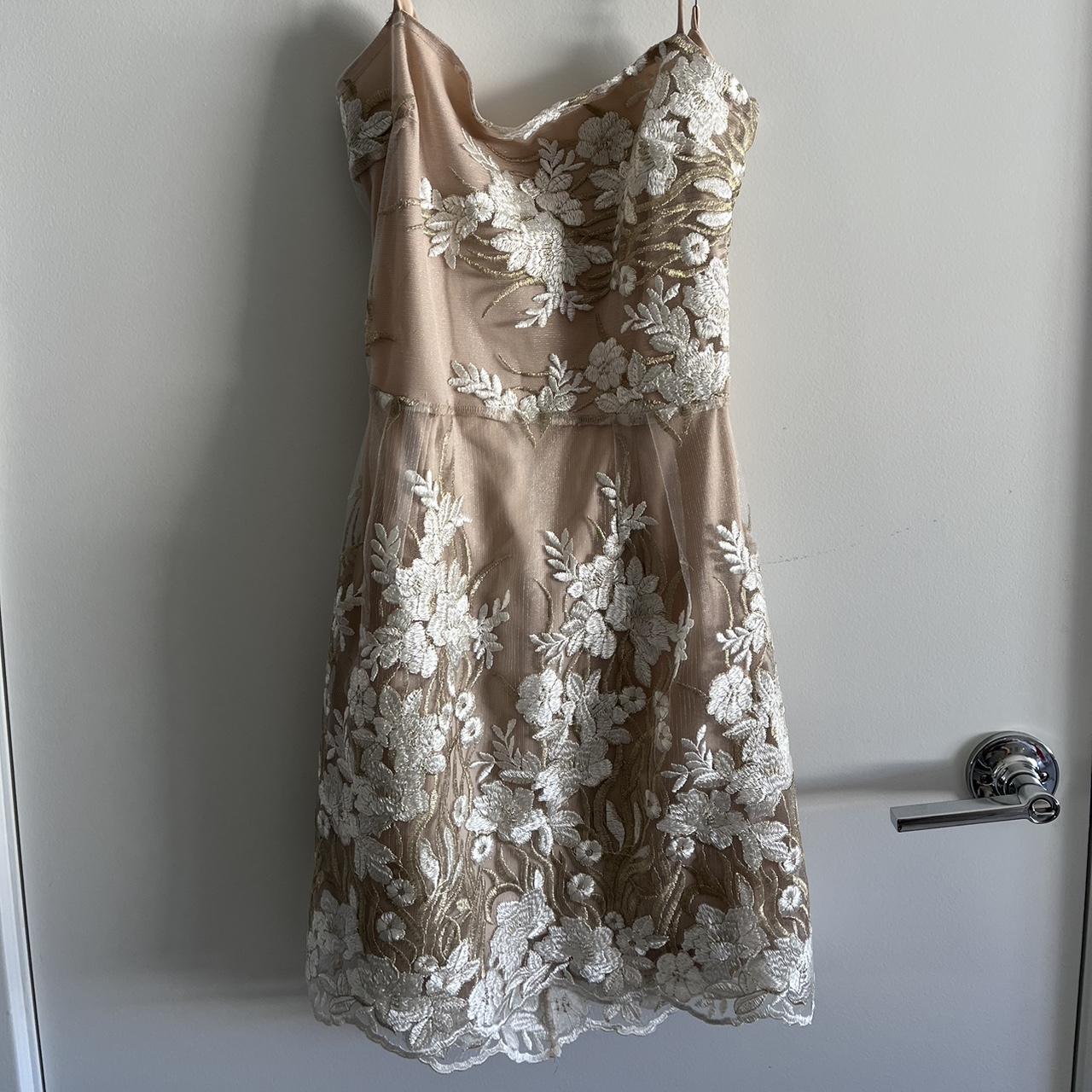 Lulus embroidered mini dress -nude ish with Depop