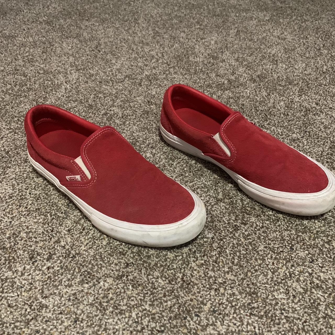 Red Vans suede slip on Men’s 9.5 - Depop