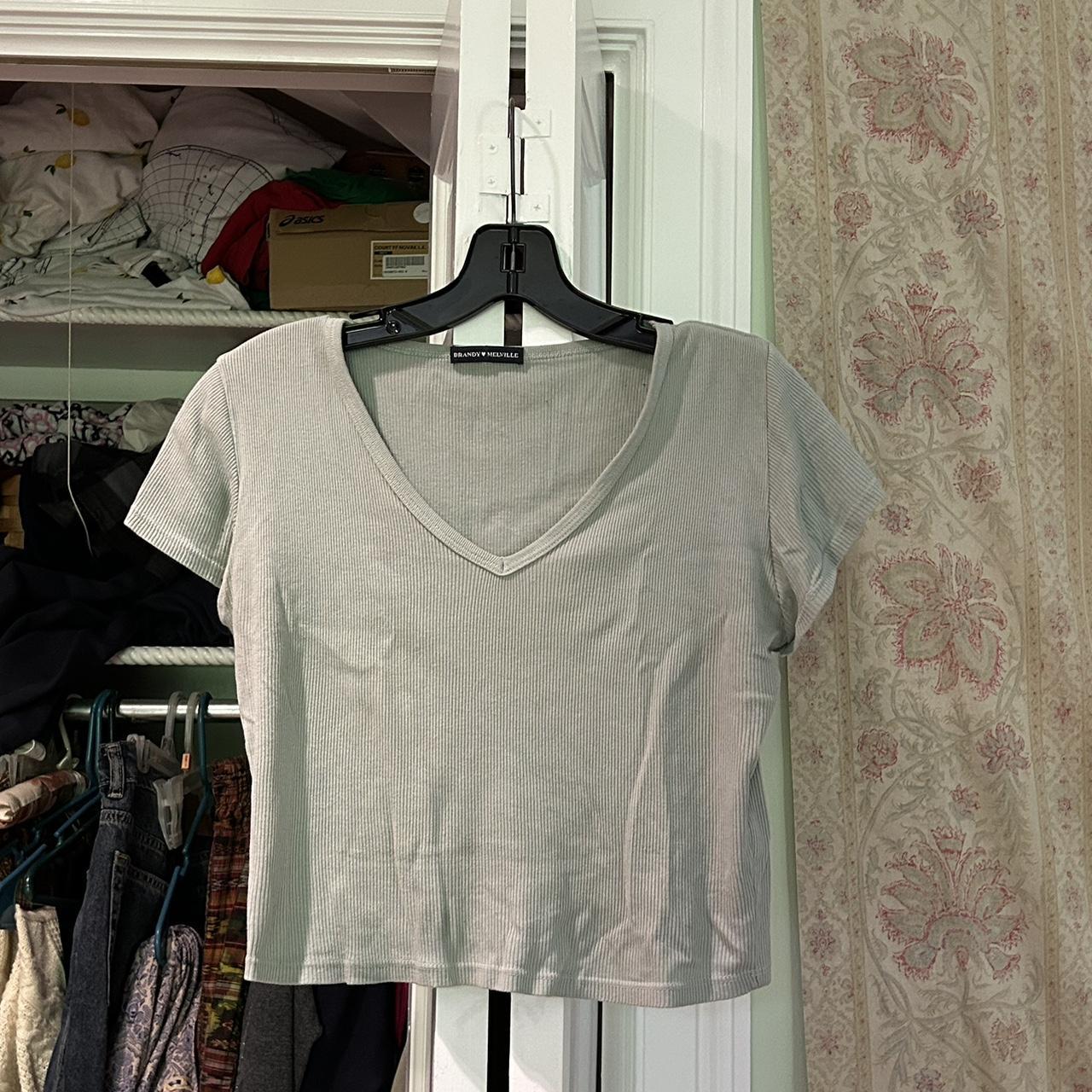 brandy melville sage green vneck ribbed short... Depop