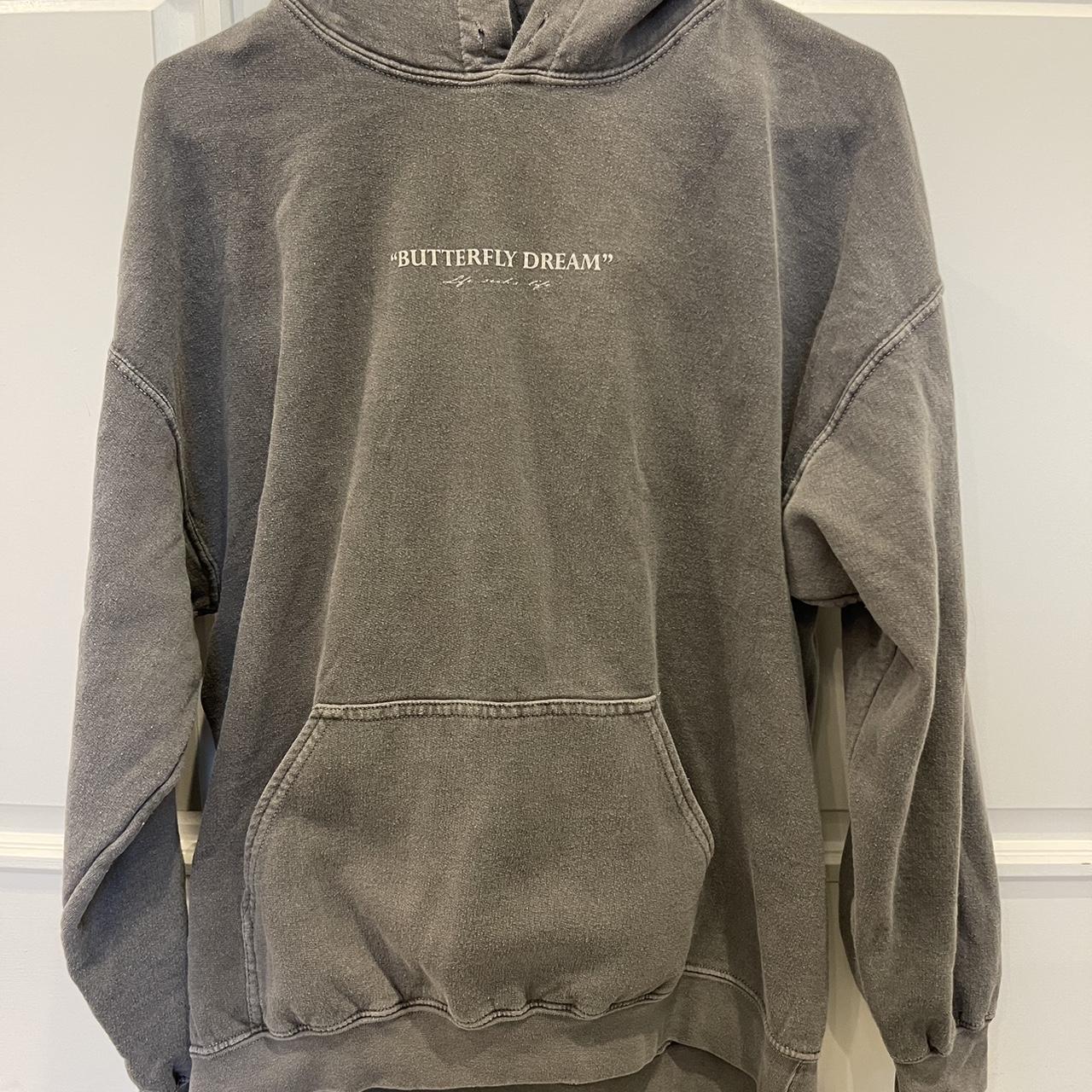 Butterfly Dream Overdyed Hoodie Sweatshirt gray. Depop