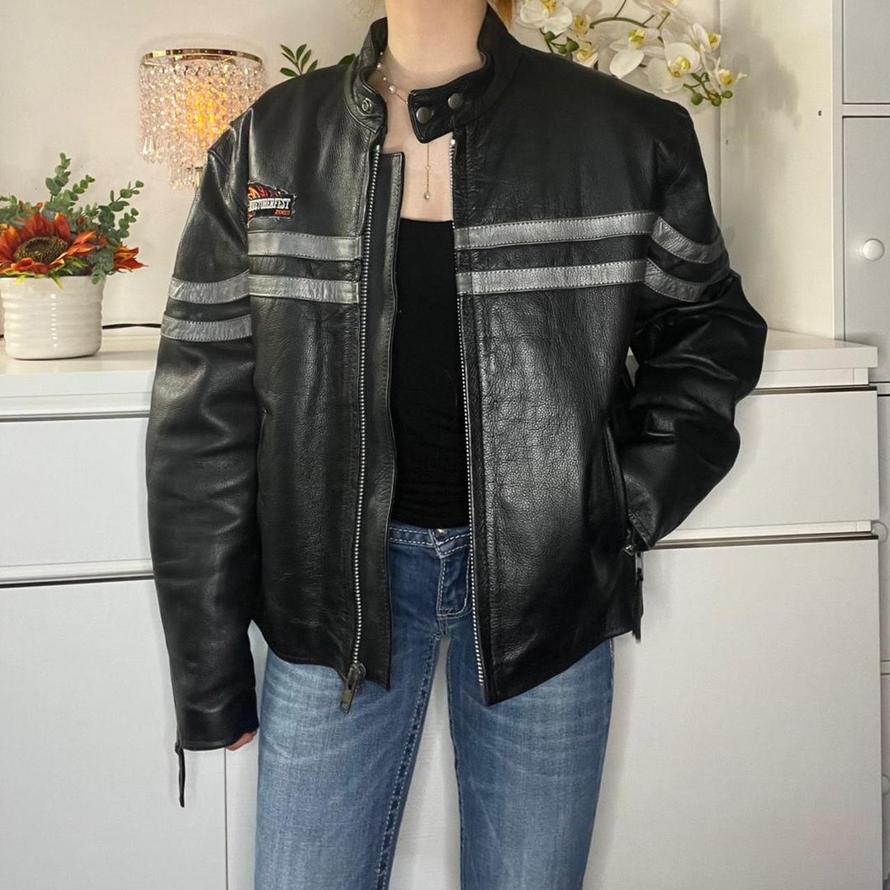 Vtg Harley Davidson Black Leather Logo - Depop