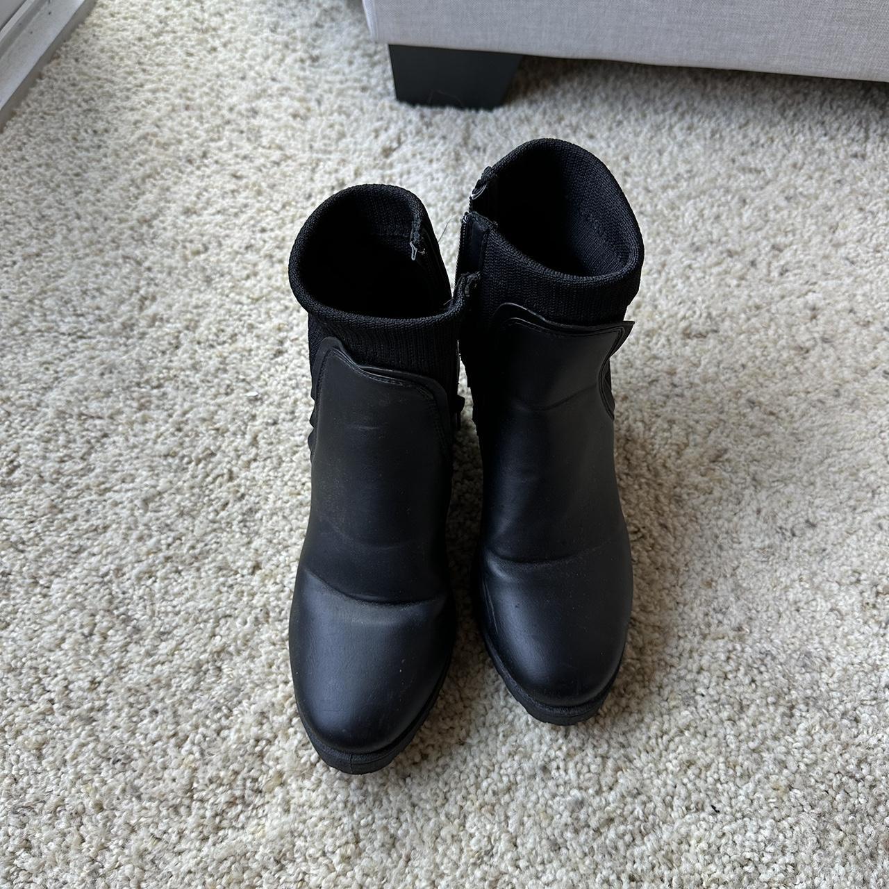 Waterproof black heeled booties. In good condition,... - Depop