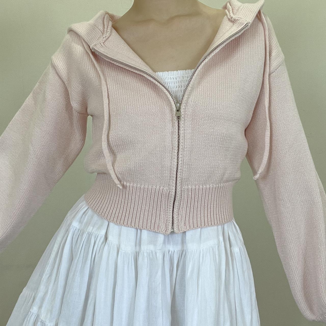 baby pink coquette knit crop jacket / cardigan Depop