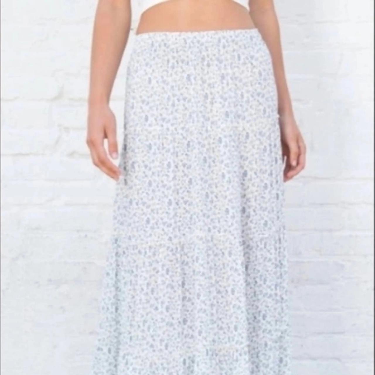brandy melville blue and white floral izzy skirt Depop