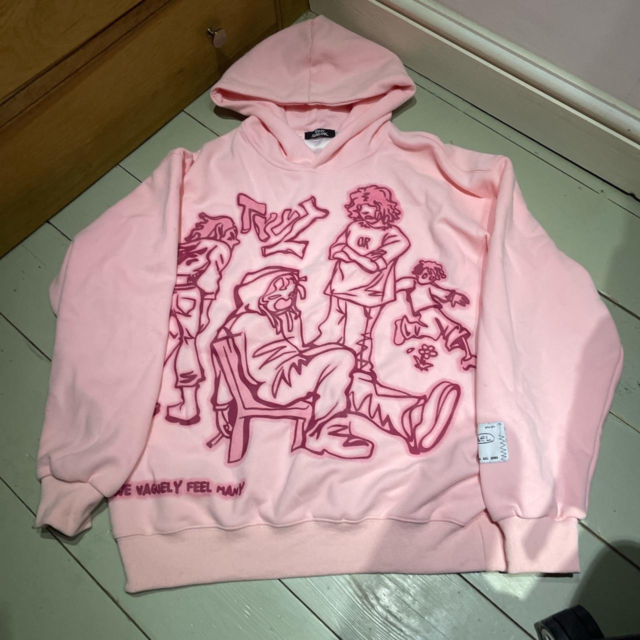 Pink graphic hoodie by Aelfric Eden, fits a bit... - Depop