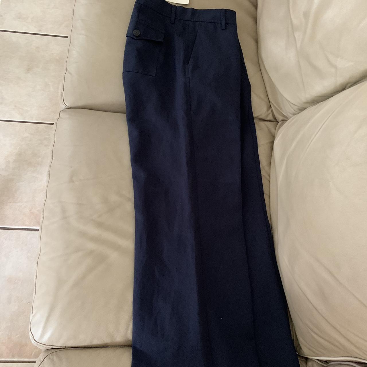 120% Lino Women's Navy Trousers | Depop