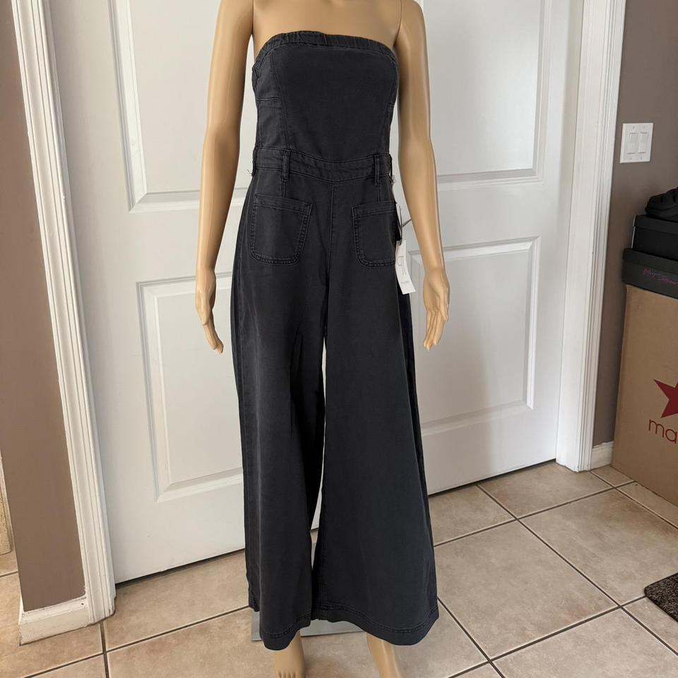 Anthropologie Pilcro Strapless Polished Wide-Leg Denim Jumpsuit 8 $170 NWT