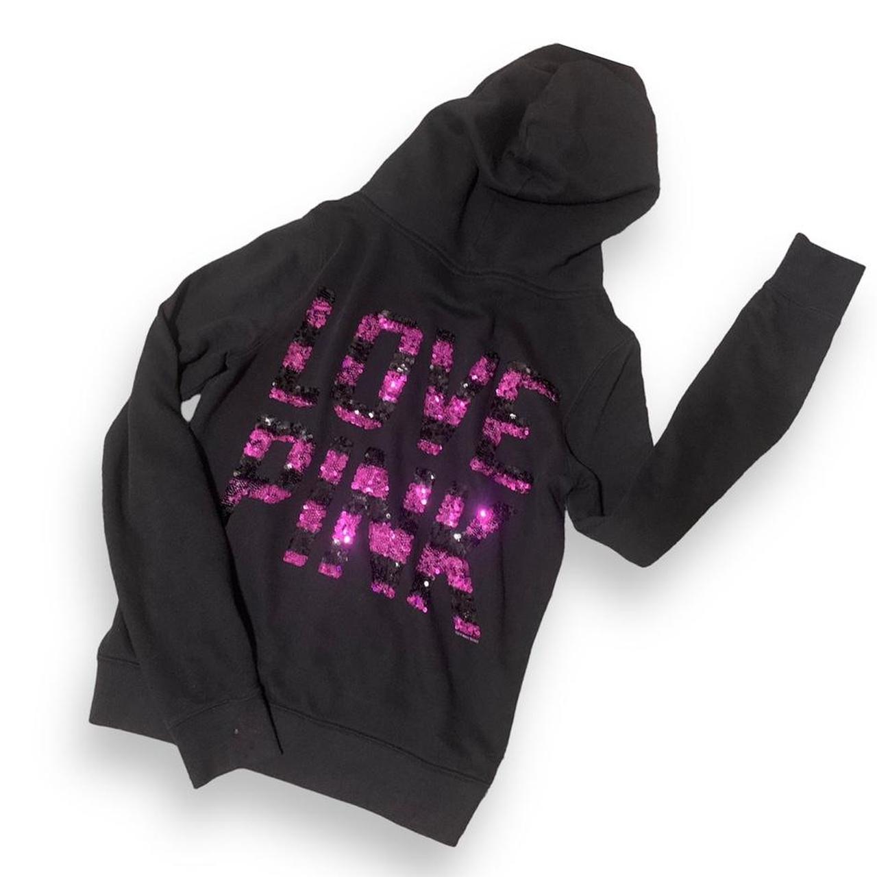 Victorias Secret PINK Hoodie Love Pink black... Depop