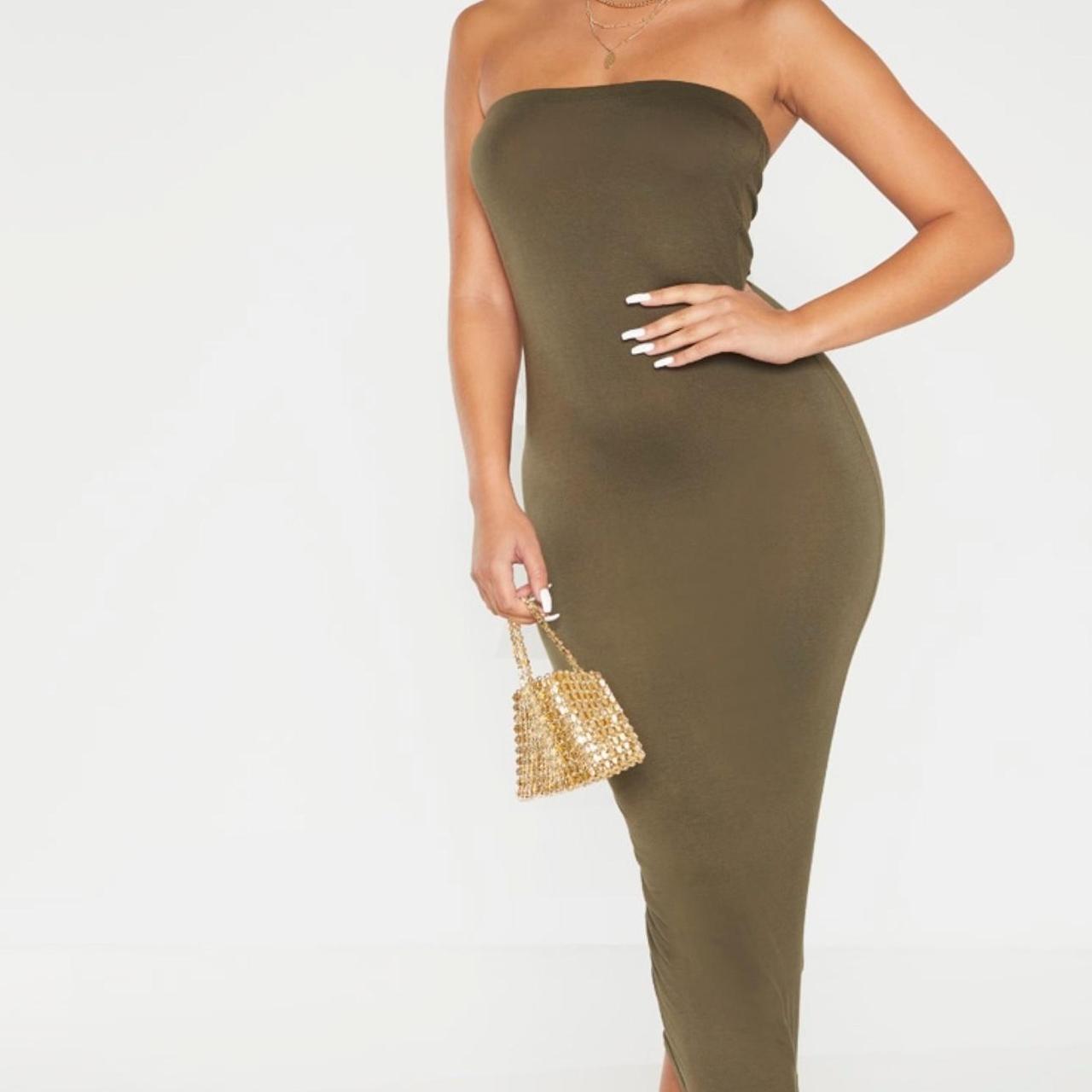 Pretty Little Thing Khakhi Bandeau Midaxi Depop