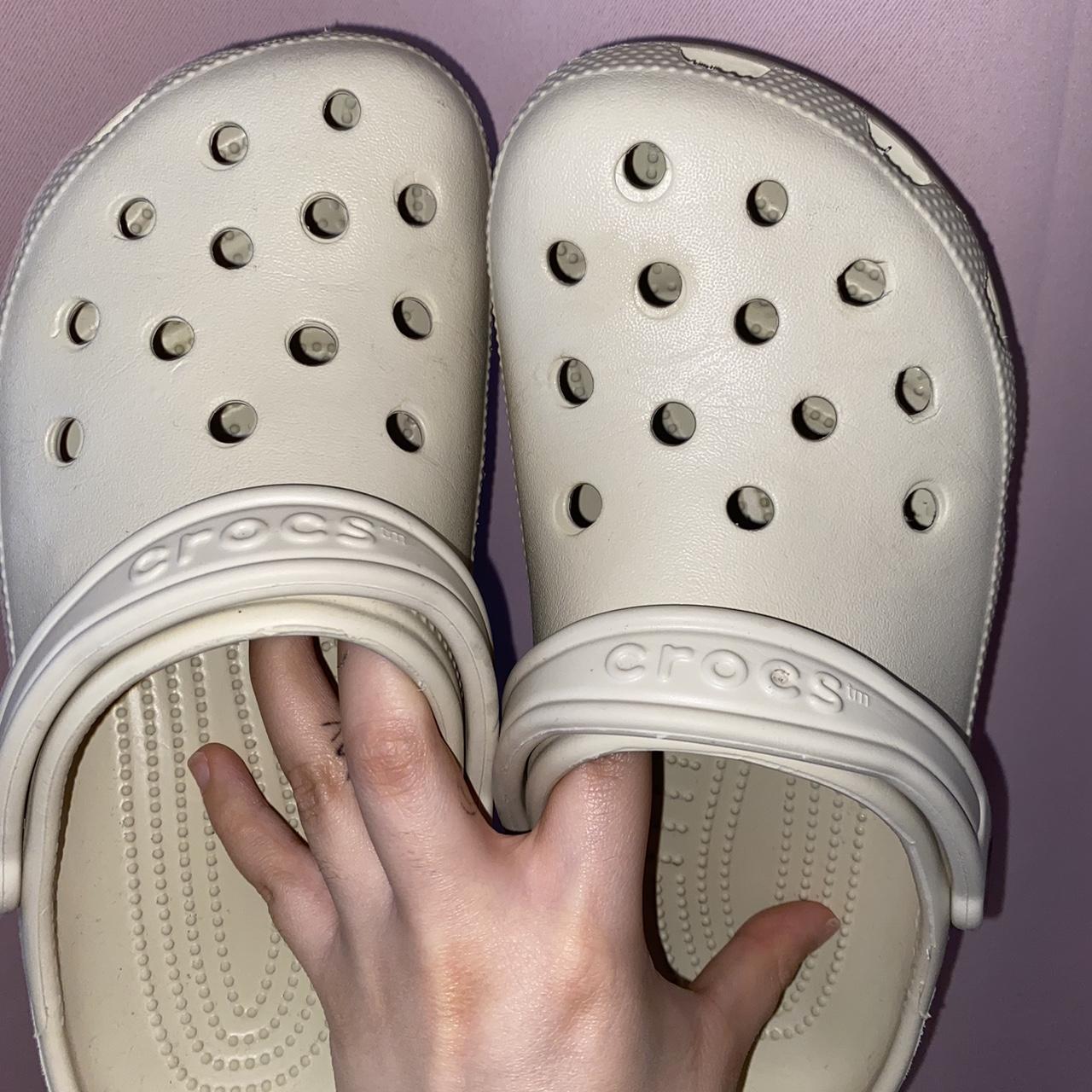 cream color crocs unisex men size 5 and women size 7... Depop