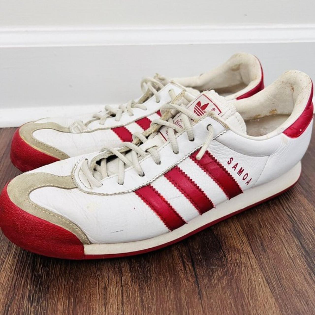 Adidas Men's Red and White Trainers | Depop