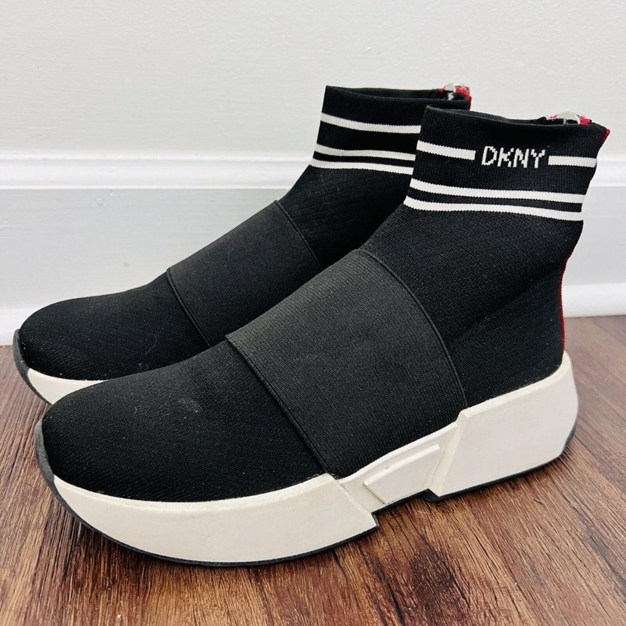 DKNY Women's Black and White Trainers | Depop