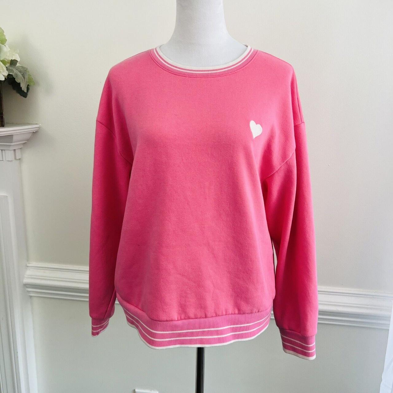 A NEW DAY Size Large Pink & White Heart Embroidered... Depop