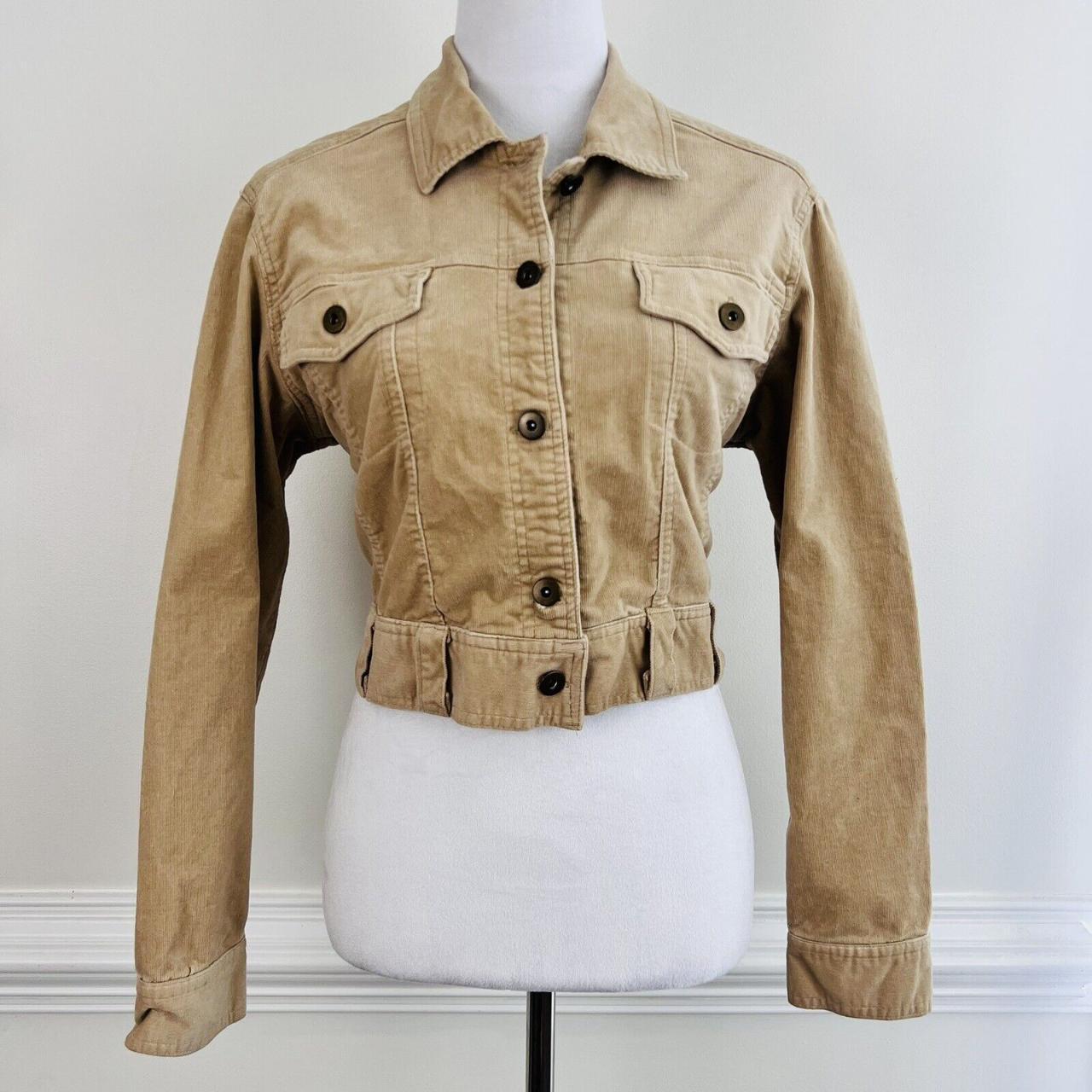 BUTTONS Brown Button up Crop Field Jacket ~ Juniors... - Depop