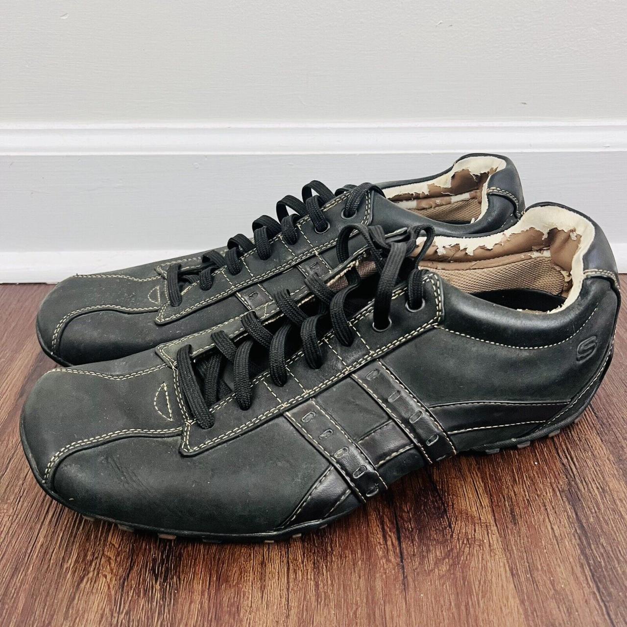 ladies black leather skechers trainers