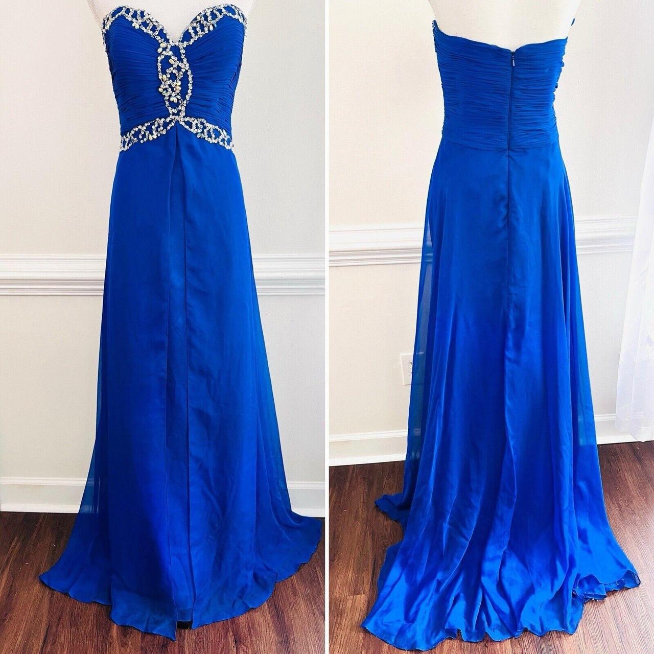 Mac Duggal Cerulean Blue Rhinestone Jeweled... - Depop