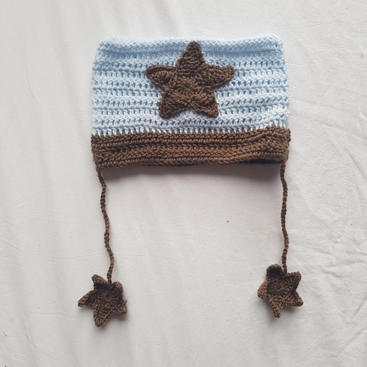 Handmade crochet blue and brown star cat hat/beanie... - Depop