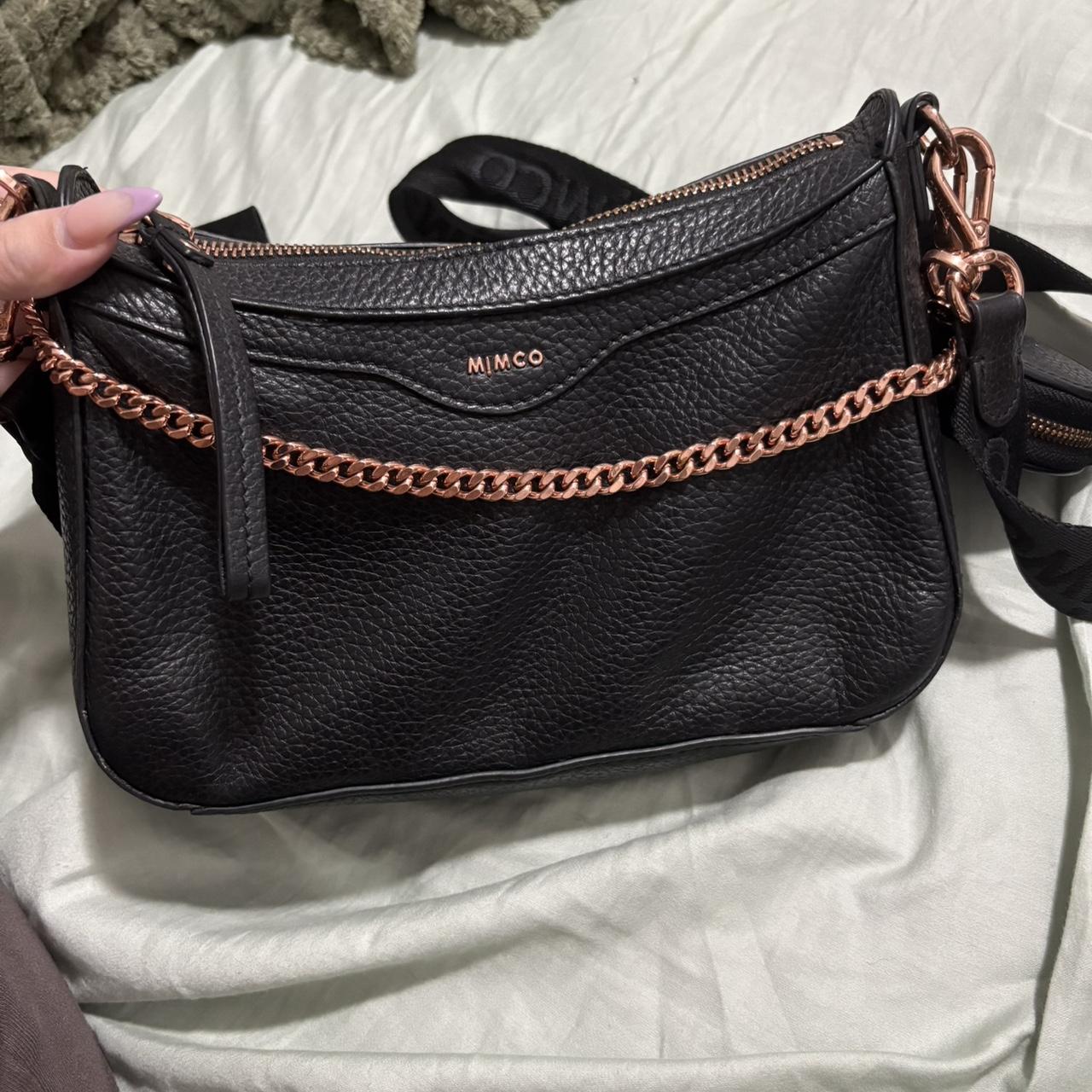 Mimco Black And Rose Gold Bag Mimco Cross Body Bag: Black Leather