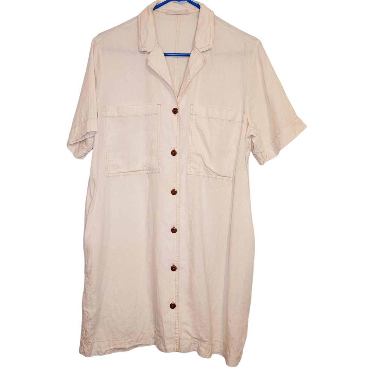Everlane cream linen button up shirt dress Size... - Depop