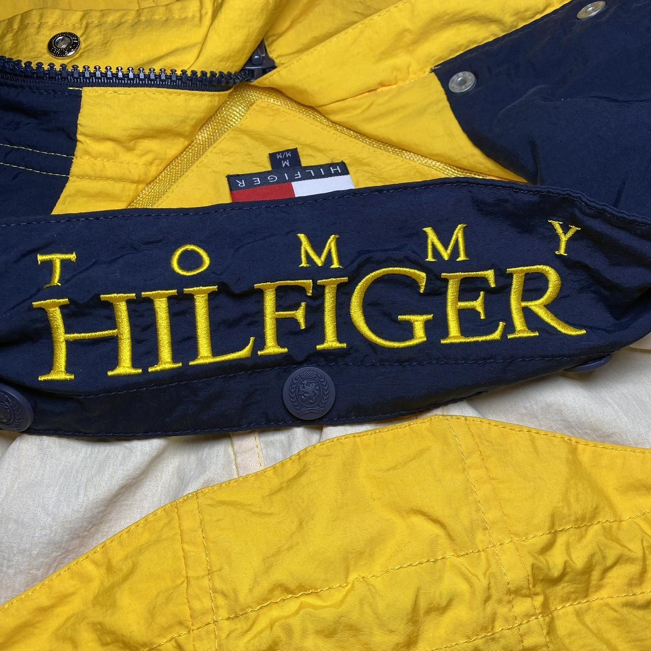 Tommy Hilfiger Men's Yellow and Navy Coat | Depop