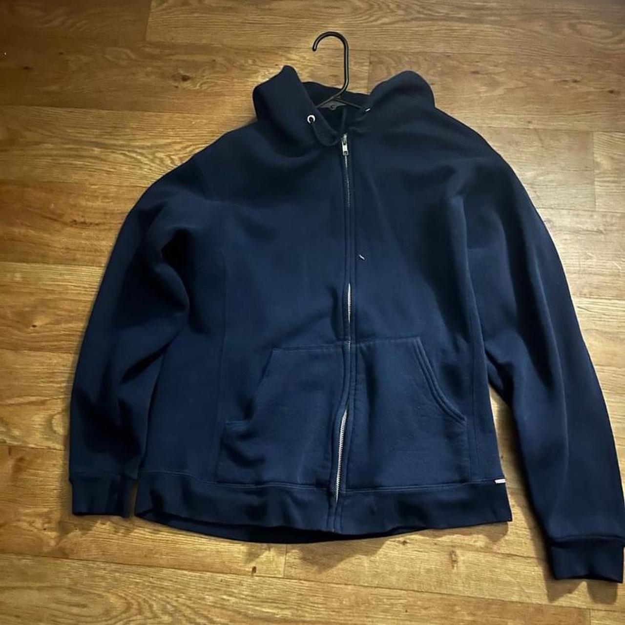 medium russell dark blue zip up SIZE: medium... - Depop