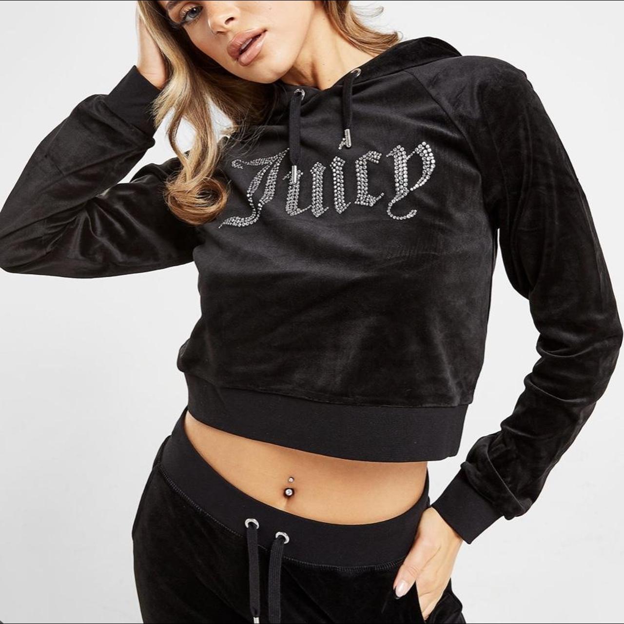 Juicy Couture Women's Black and Silver Hoodie | Depop