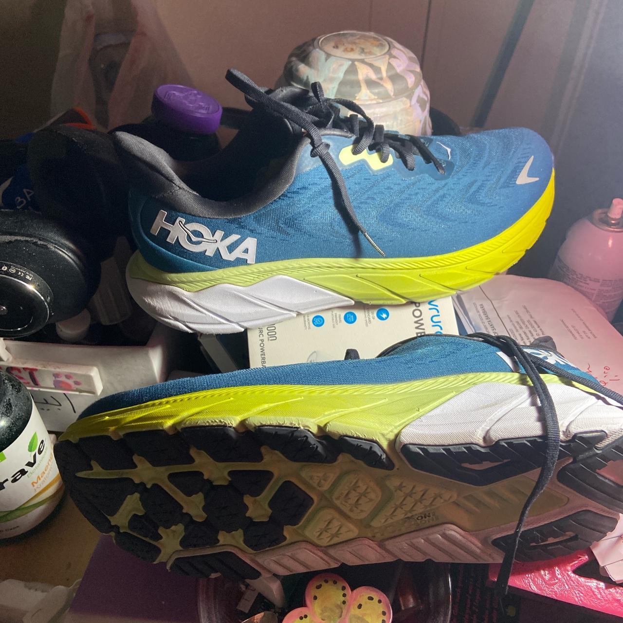 Hoka One One Men's Blue and Yellow Trainers | Depop