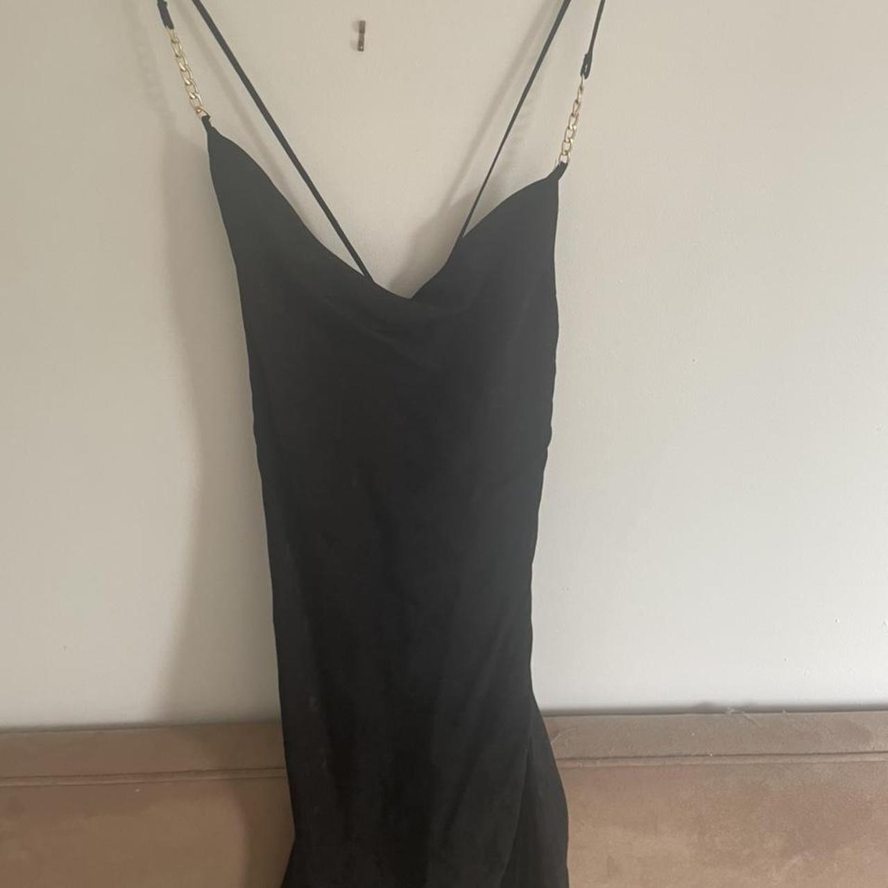 women’s zara black patterned slip dress with gold... - Depop