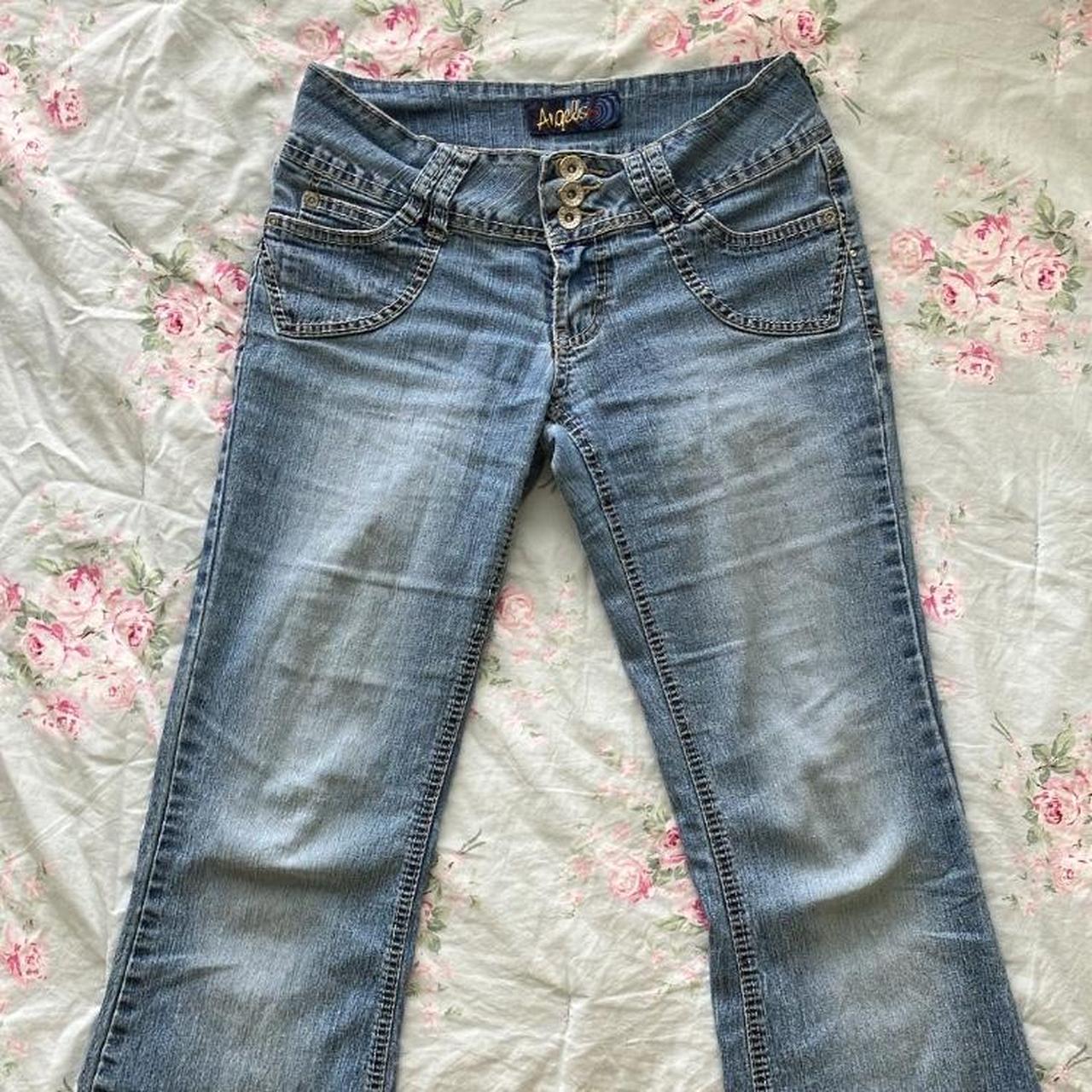 ⚡️ y2k angels flare jeans low rise jeans with raw... - Depop