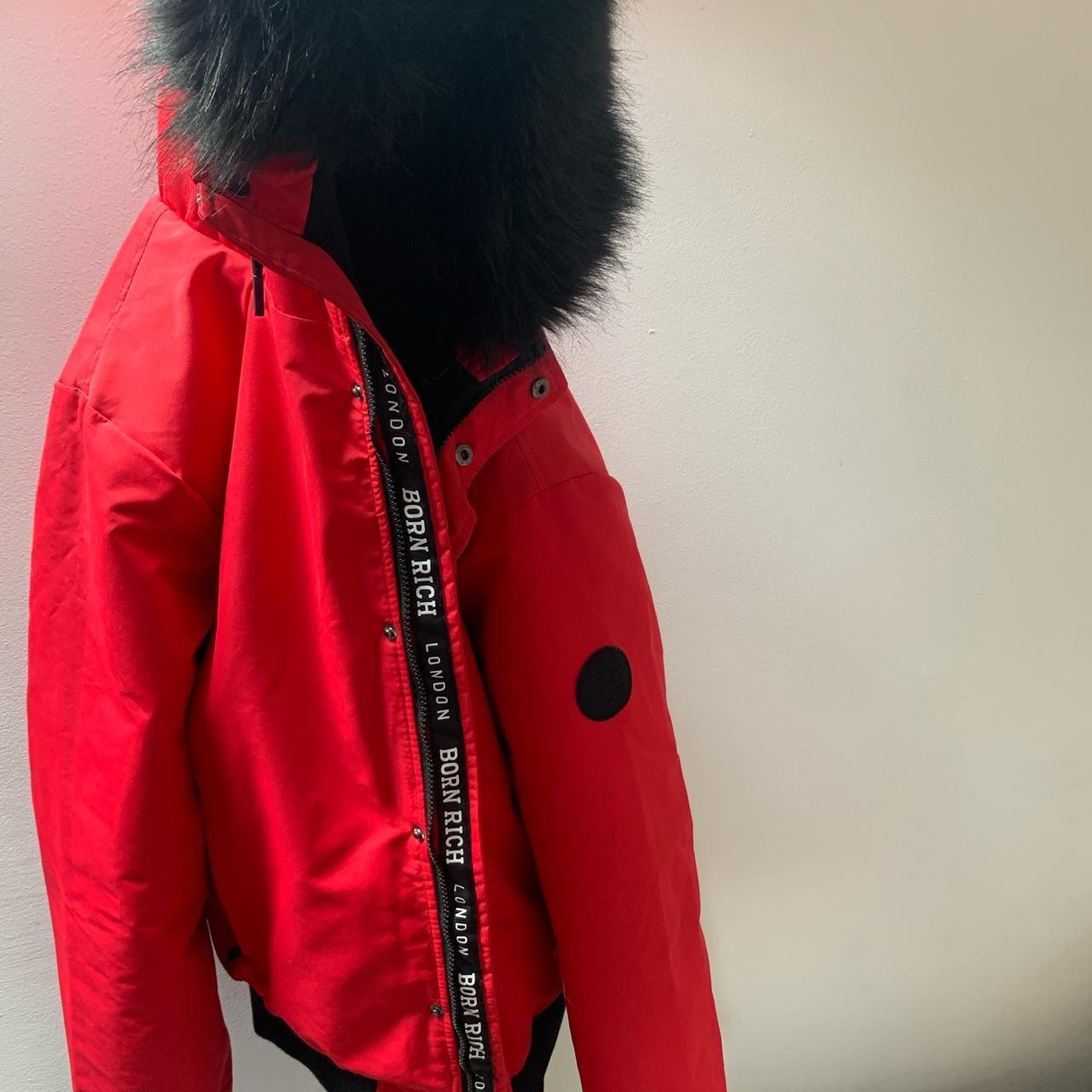 BORN RICH men’s red and black parka jacket Size... - Depop