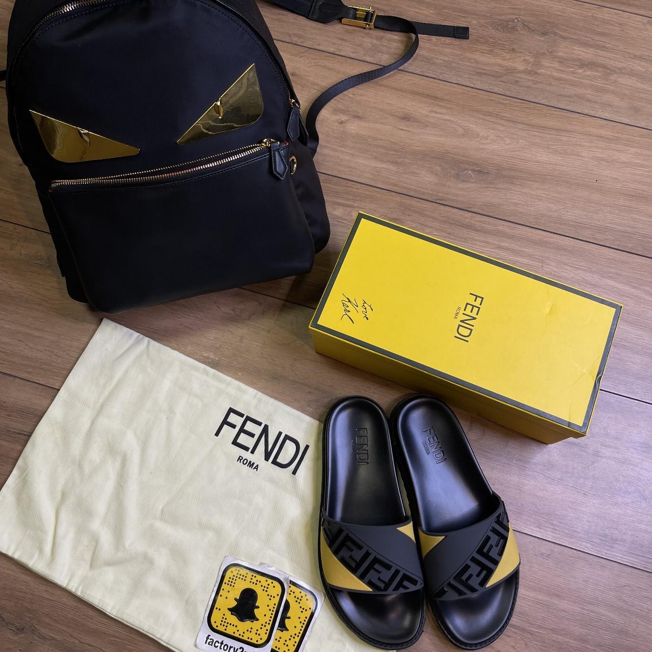 Fendi Slides Yellow/black Sandals with wide band.... Depop