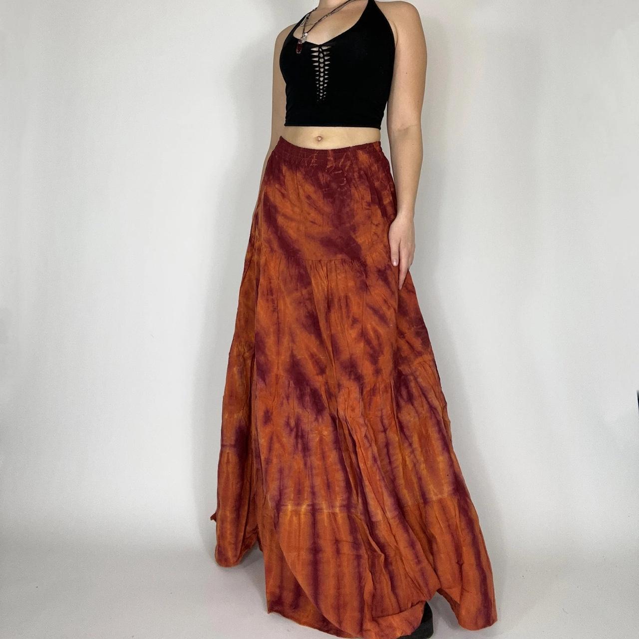 Flowing tie dye maxi skirt featuring an elastic... - Depop