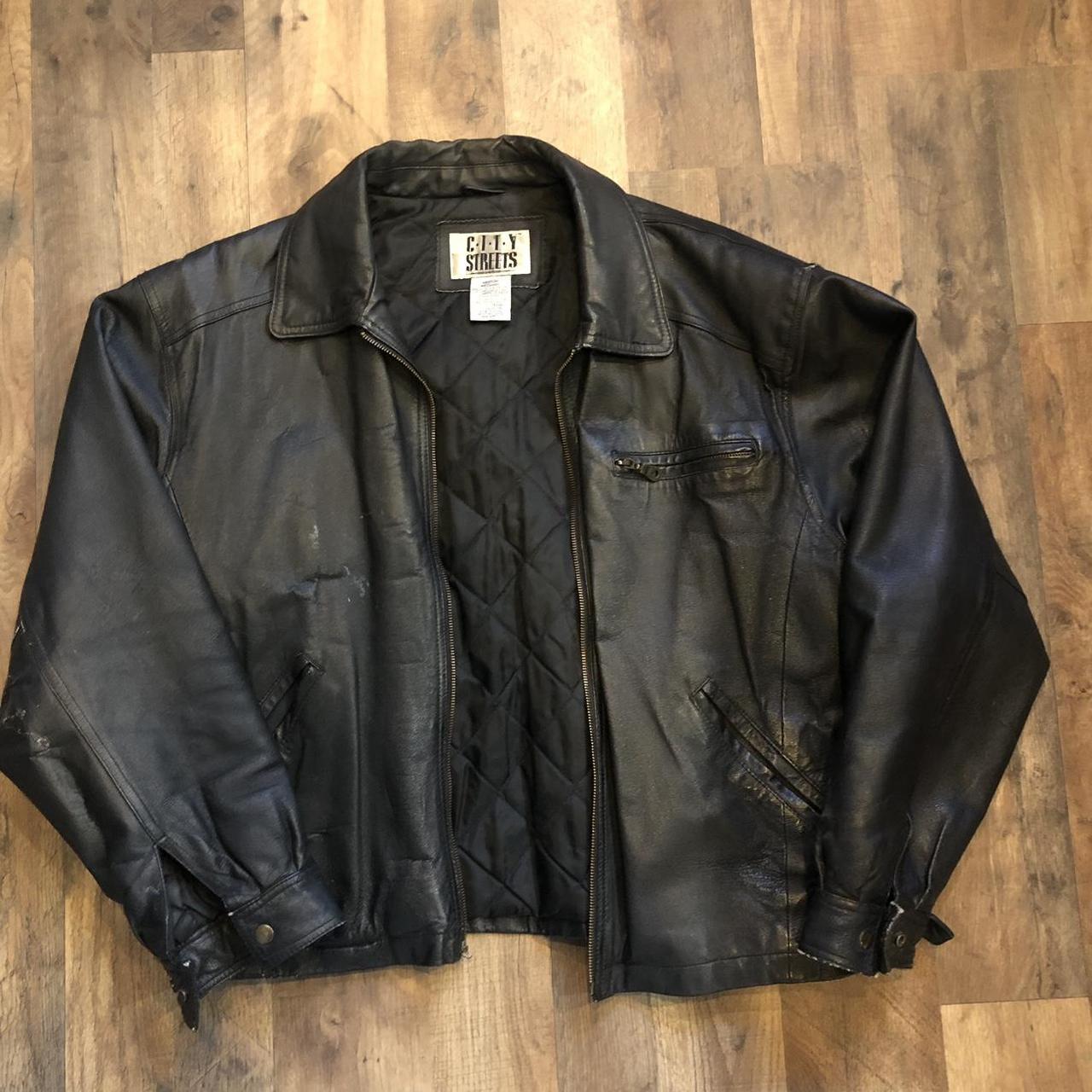 Vintage black leather jacket. Good condition no... - Depop