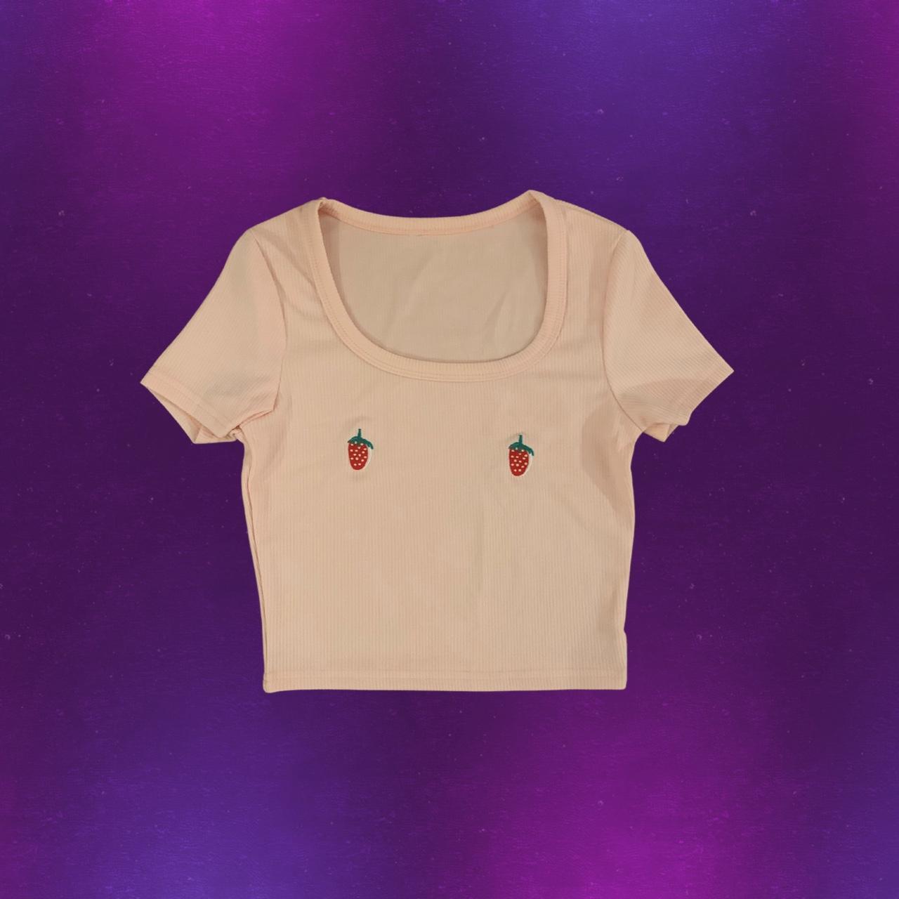 Y2K Pink Strawberry Baby Tee Brand Vogue Depop