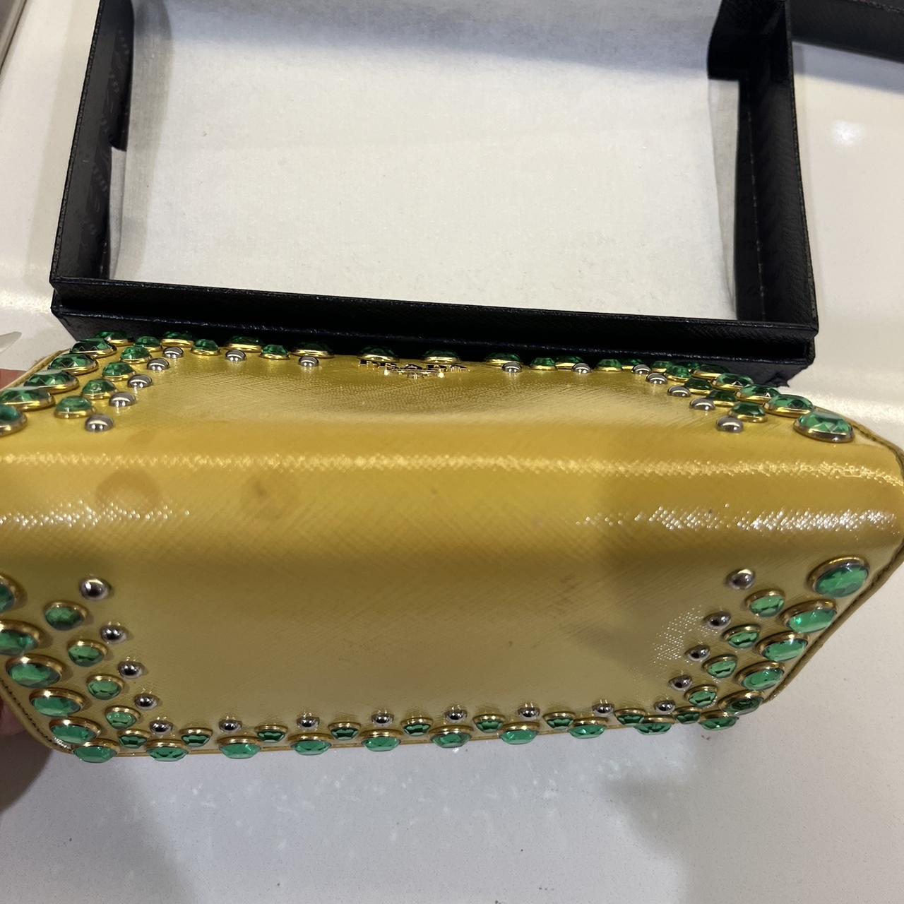Prada Yellow Saffiano Vernice Jewelled Long Depop