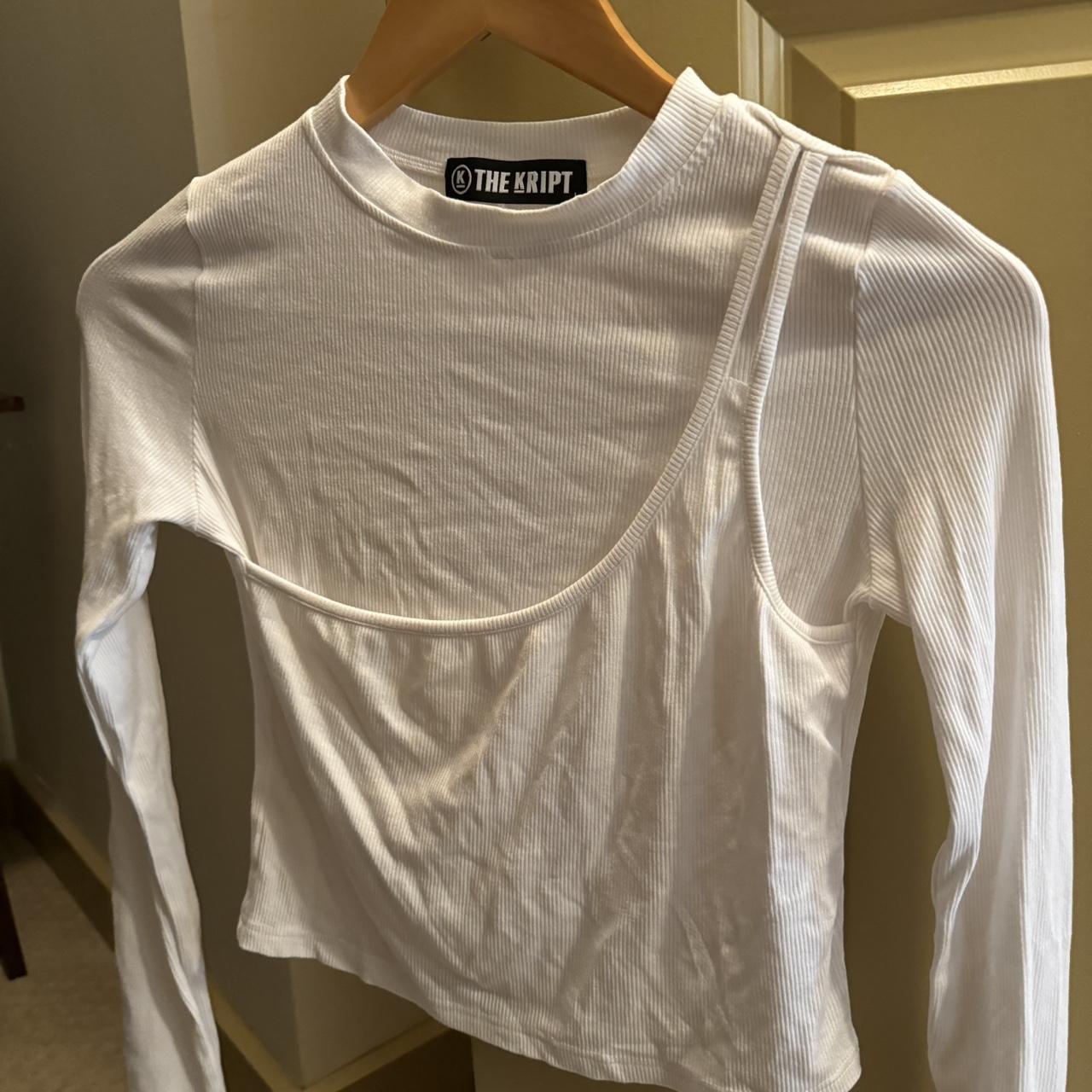 The Kript Ribbed Top Size M White And Gray Never Depop