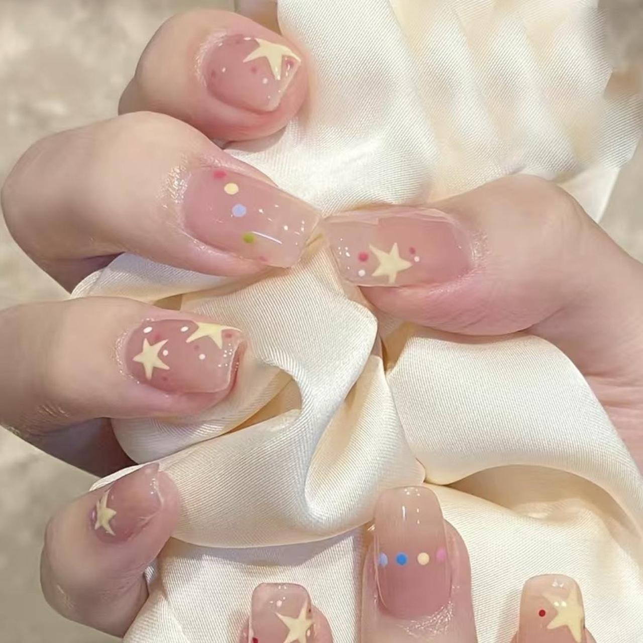 Y2k star nude press on nails✨🌙 Square glossy... - Depop