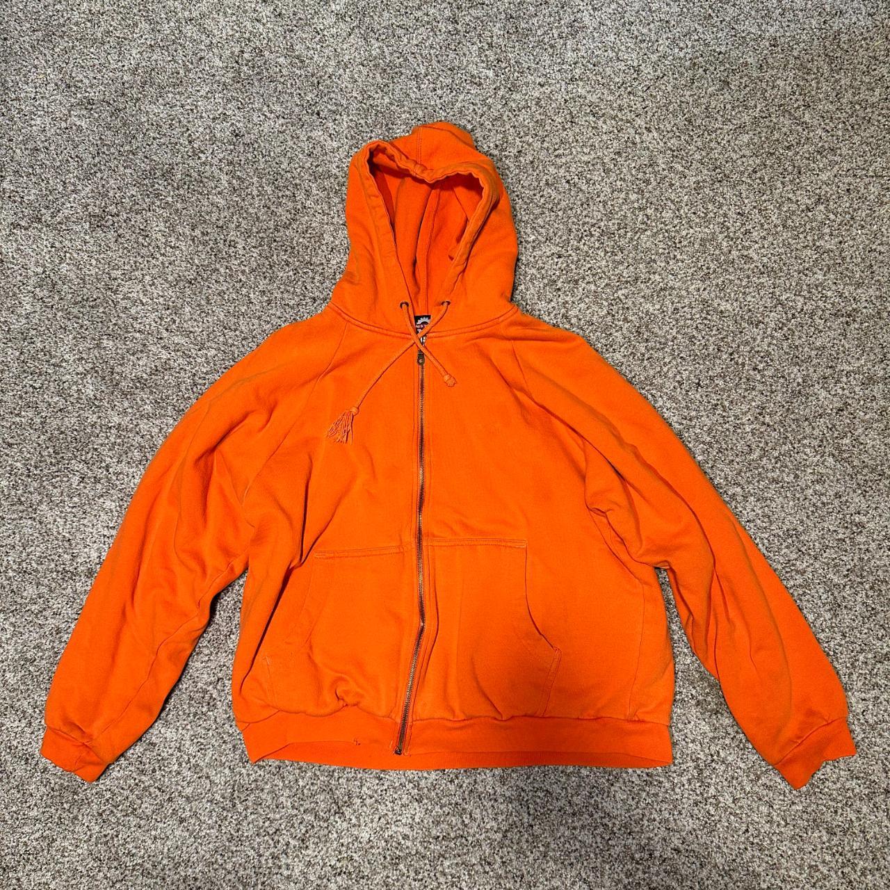 orange utility workwear sweatshirt hoodie heavy... - Depop