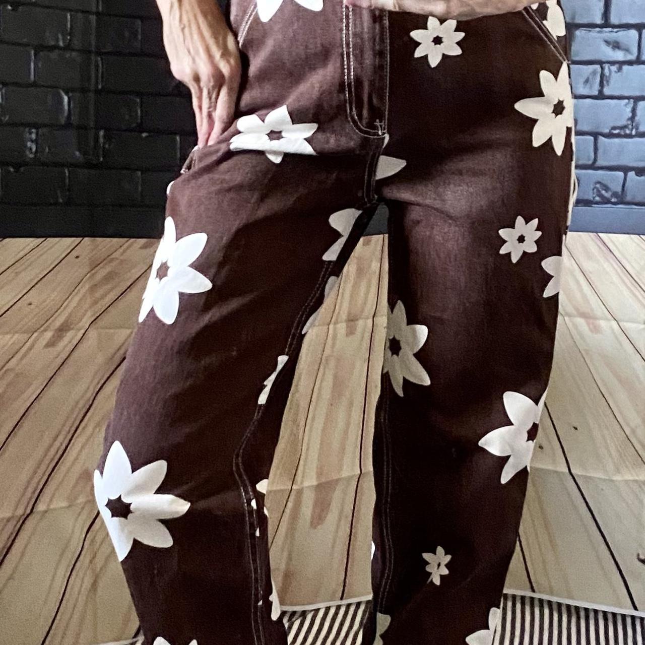 Brown Flower Boyfriend Carpenter Pants