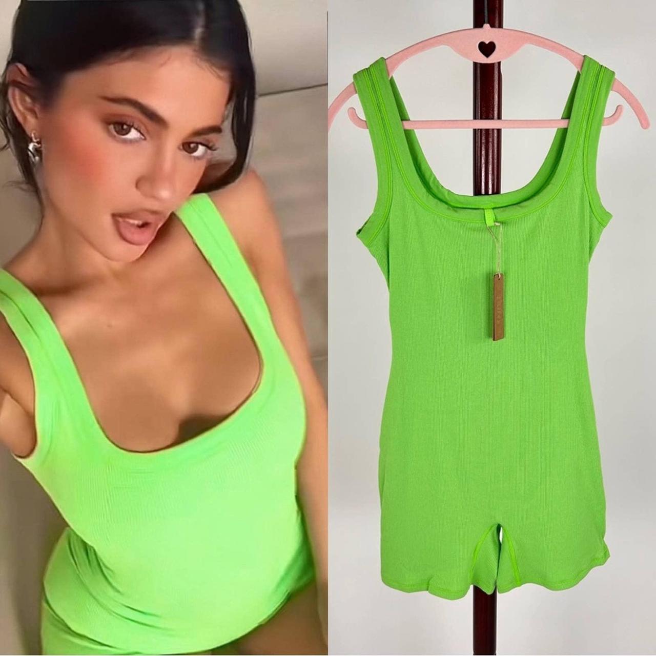 SKIMS Cotton Rib Neon Green Romper Kylie Jenner No - Depop