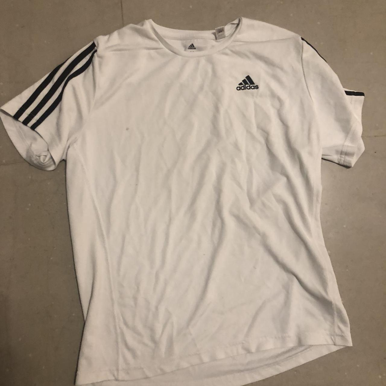 Adidas white and black sports tee. Size M. Small... - Depop