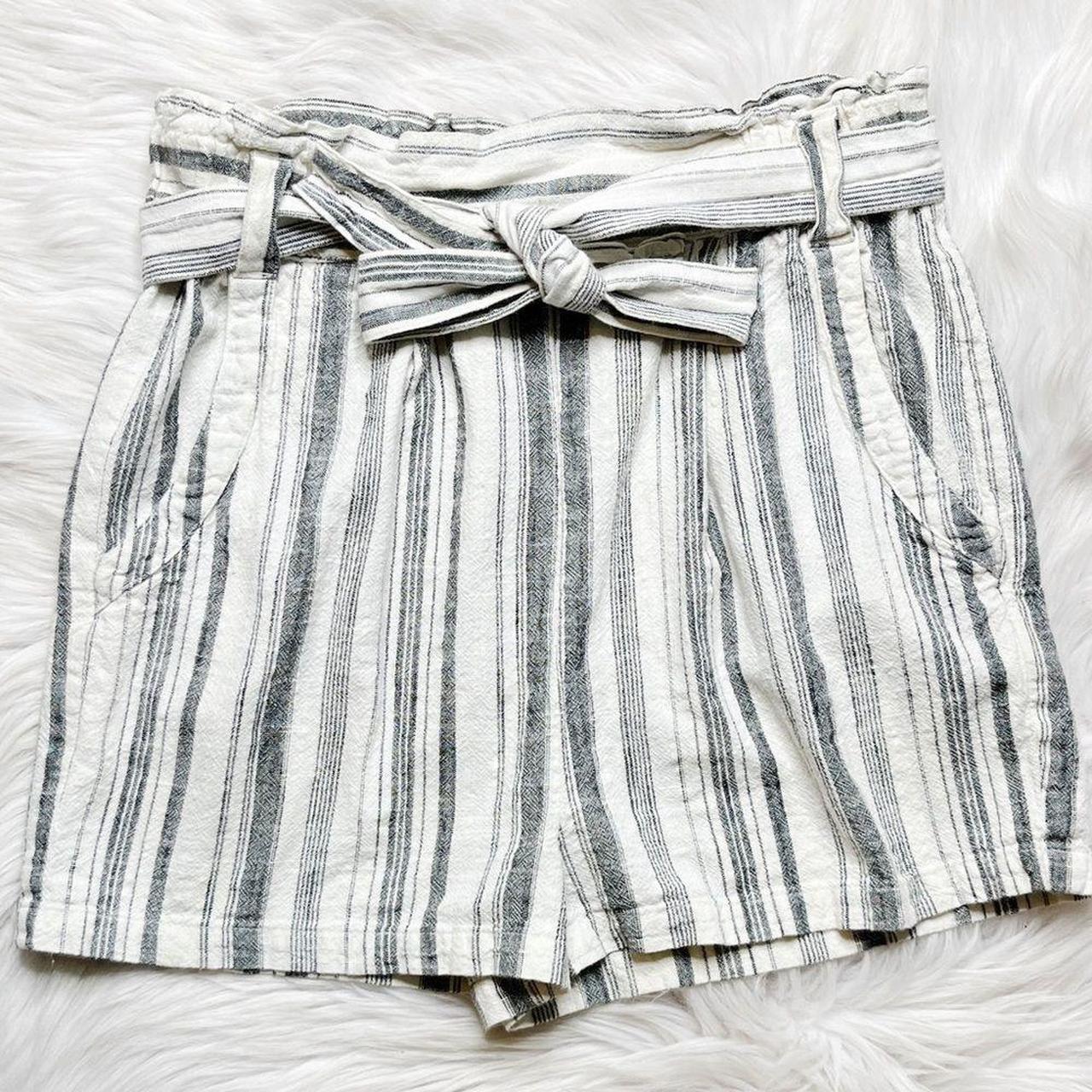 Forever 21 Belted Striped Paper Bag Shorts White