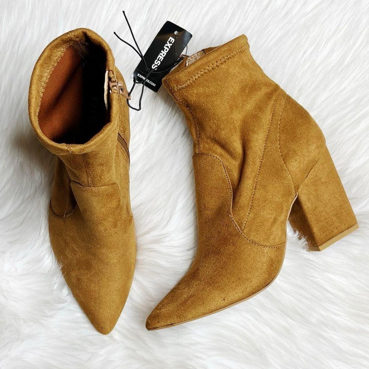 Express Suede Chunky Heel Booties Brown